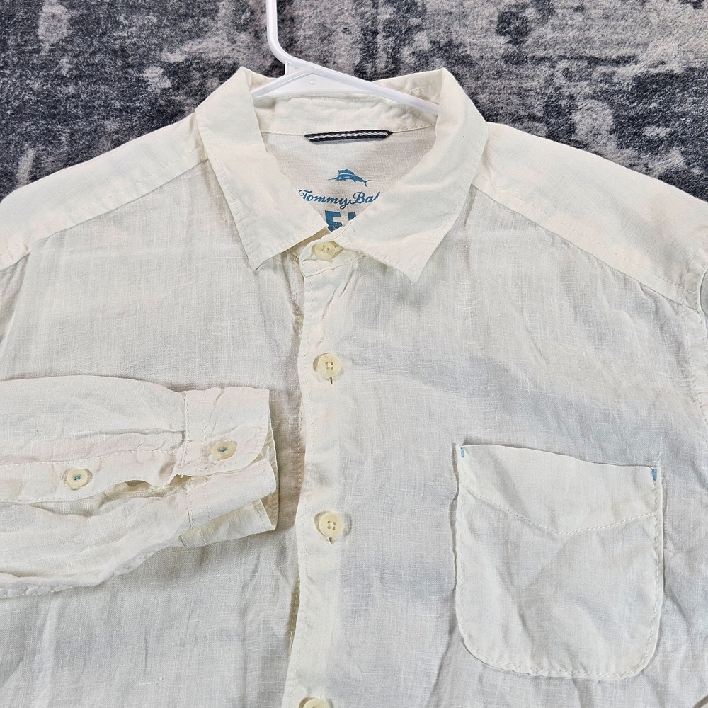 Tommy Bahama Relax Shirt Mens L White Linen Long Sleeve Button Up Casual Beach